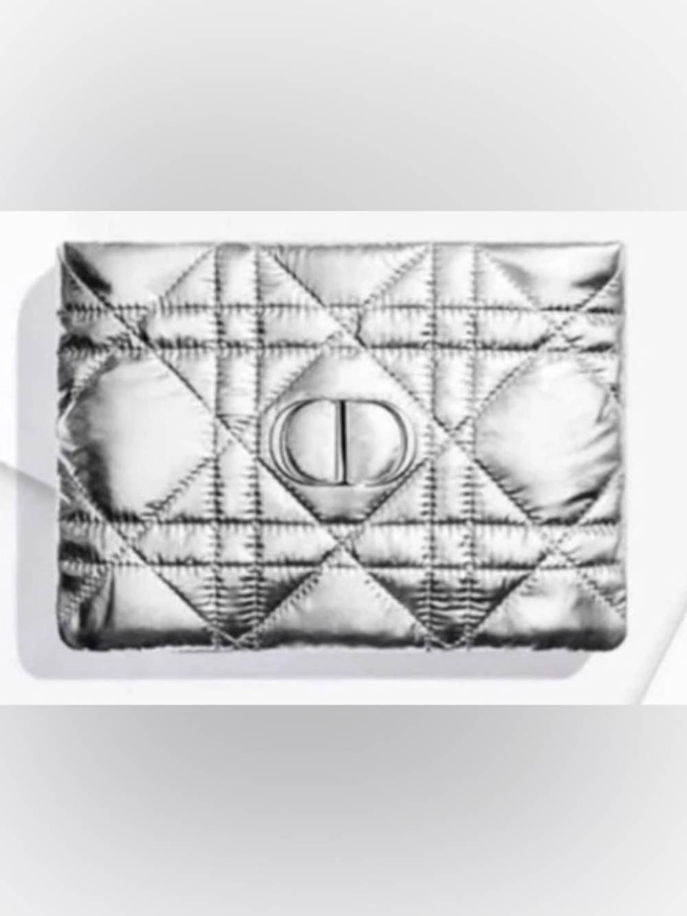 Dior Beauty Metallic Silver Puffy Makeup Pouch